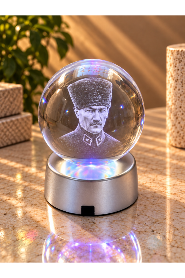 Aurora – Renkli LED Işıklı Dekoratif Cam Küre ATATÜRK