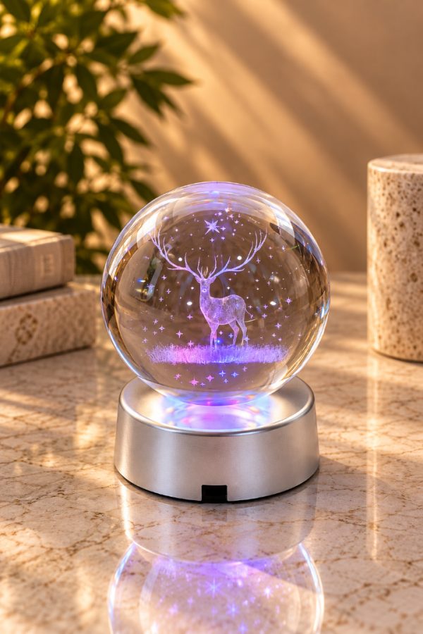 Aurora – Renkli LED Işıklı Dekoratif Cam Küre Geyik