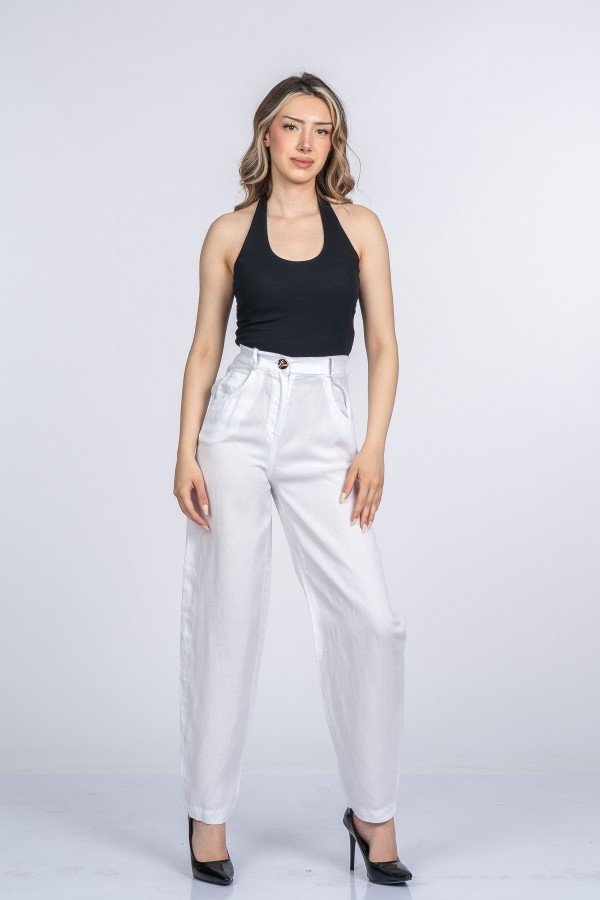 Alina Dar Paça Balon Form Keten Pantolon 30398