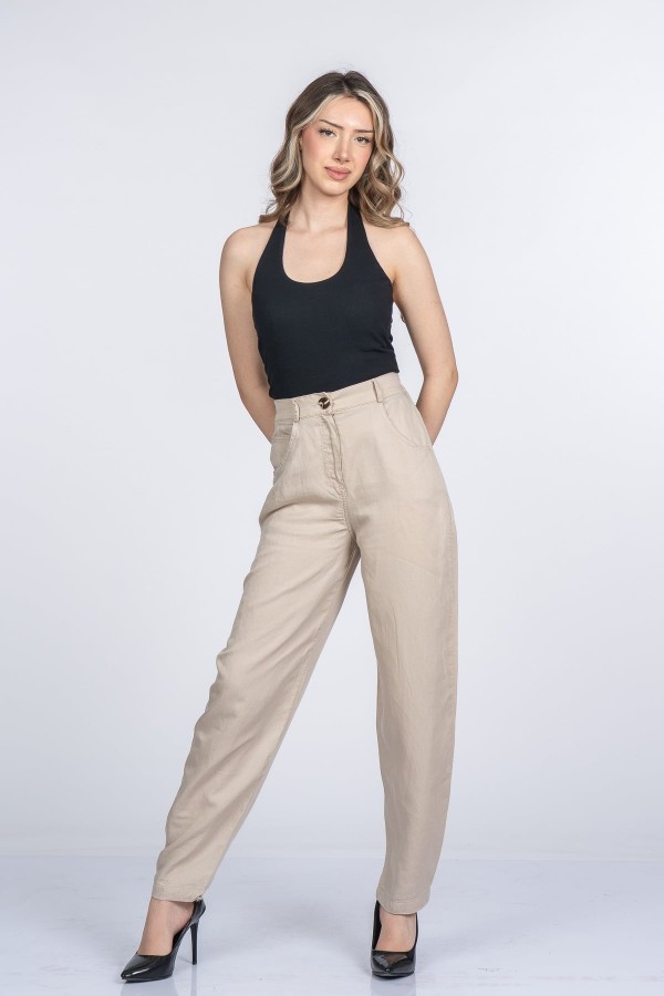 Alina Dar Paça Balon Form Keten Pantolon 30398