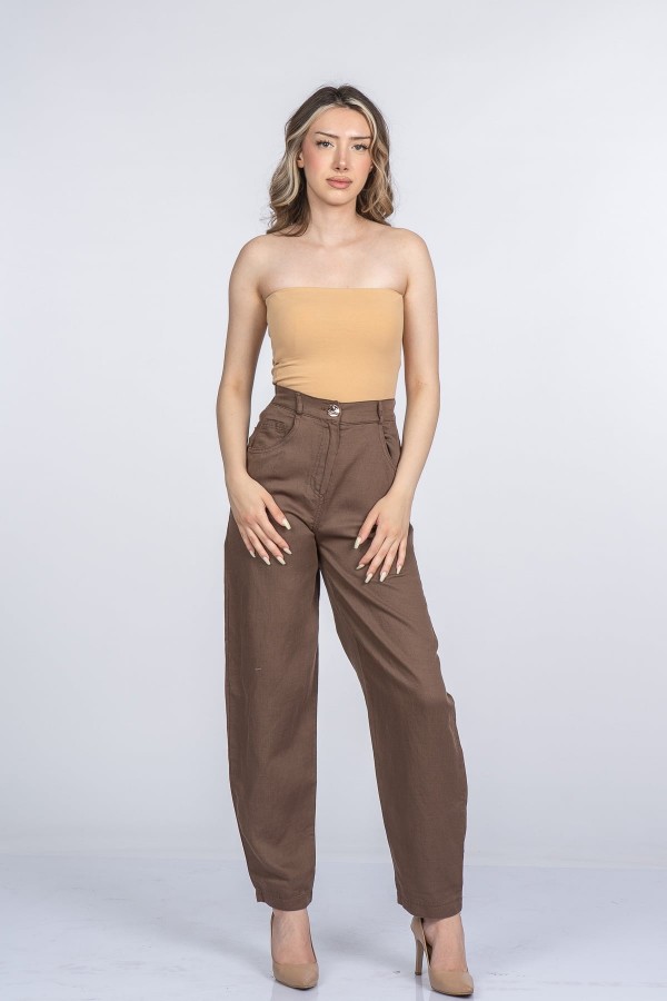 Alina Dar Paça Balon Form Keten Pantolon 30398