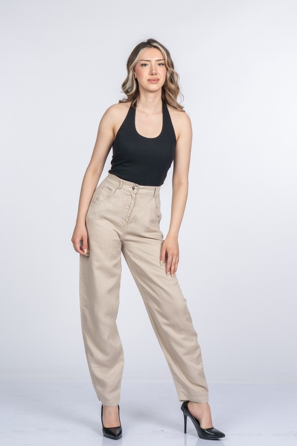 Alina Dar Paça Balon Form Keten Pantolon 30398