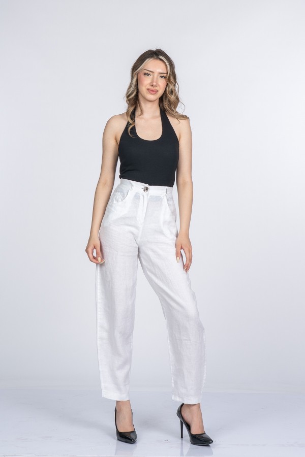 Alina Dar Paça Balon Form Keten Pantolon 30398