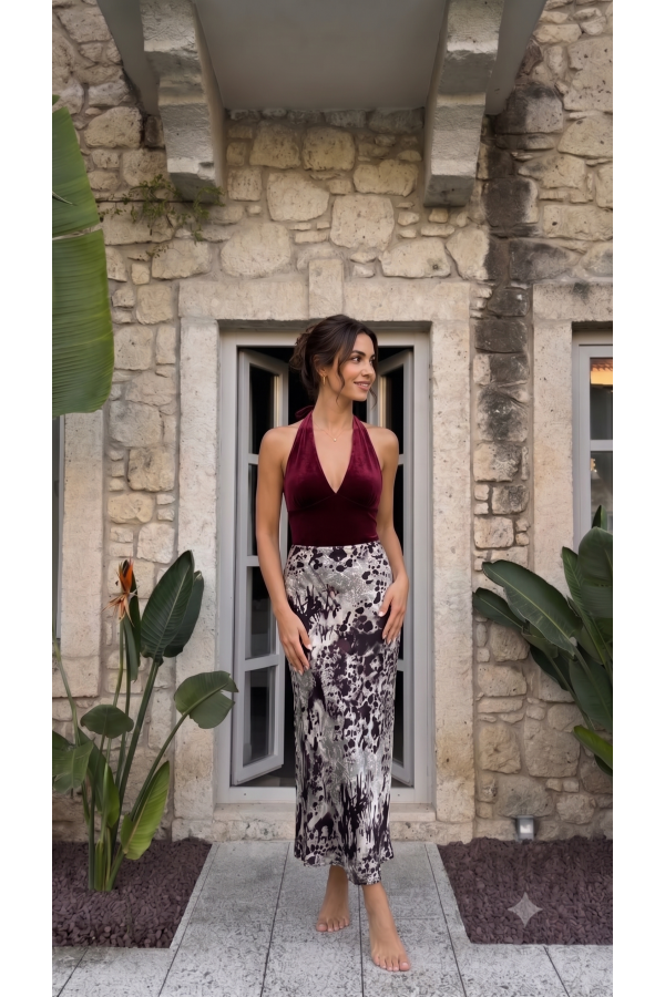 Aura Saten Maxi Skirt - Etek 6718