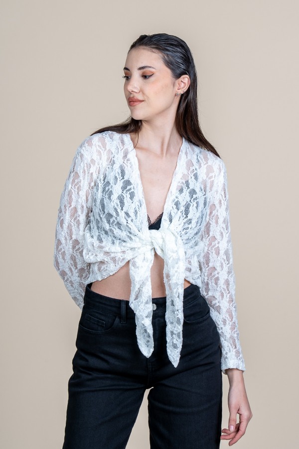 Bağlamalı Tül Dantel Bluz 70068