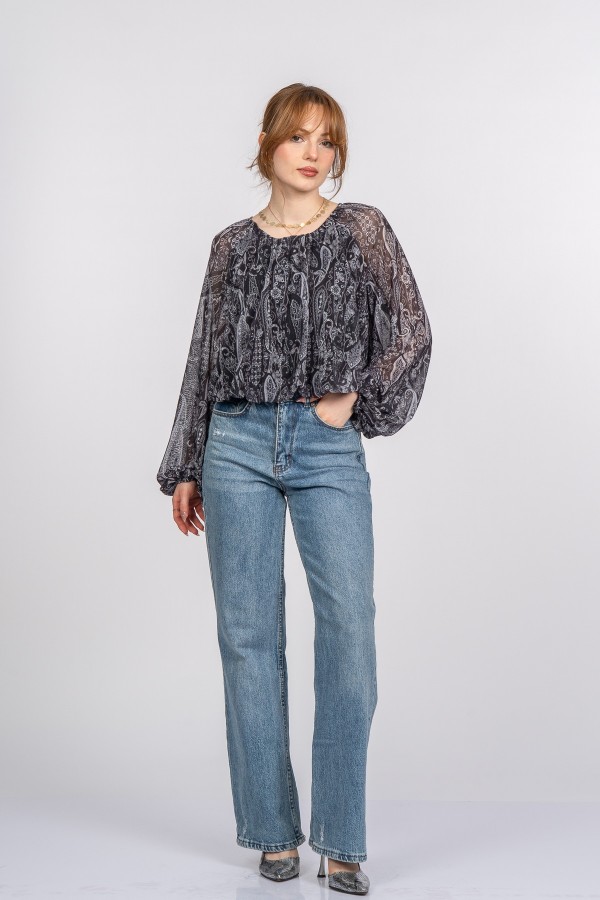 Beli Lastikli Yuvarlak Yaka Şifon Bluz 70060 Beli Lastikli Yuvarlak Yaka Şifon Bluz 70060