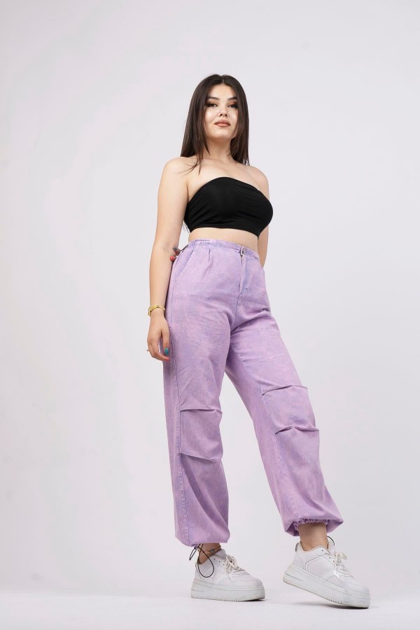 Beli ve Paçası Lastikli Boyamalı Pantolon 30115 34