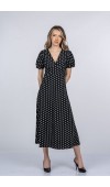 Celine Premium V Yaka Kısa Kollu Puantiye Desen Elbise 50412