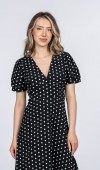 Celine Premium V Yaka Kısa Kollu Puantiye Desen Elbise 50412