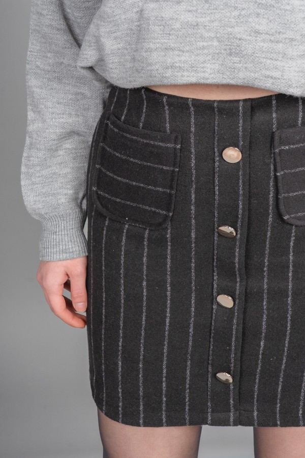Chic Süs Düğme Detaylı Kaşe Çizgili Mini Etek 6824