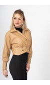ChromeEdge Asymmetric Leather Blouse – 7759