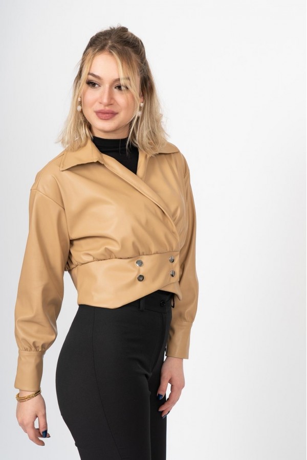 ChromeEdge Asymmetric Leather Blouse – 7759