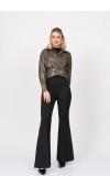 ChromeEdge Asymmetric Leather Blouse – 7759