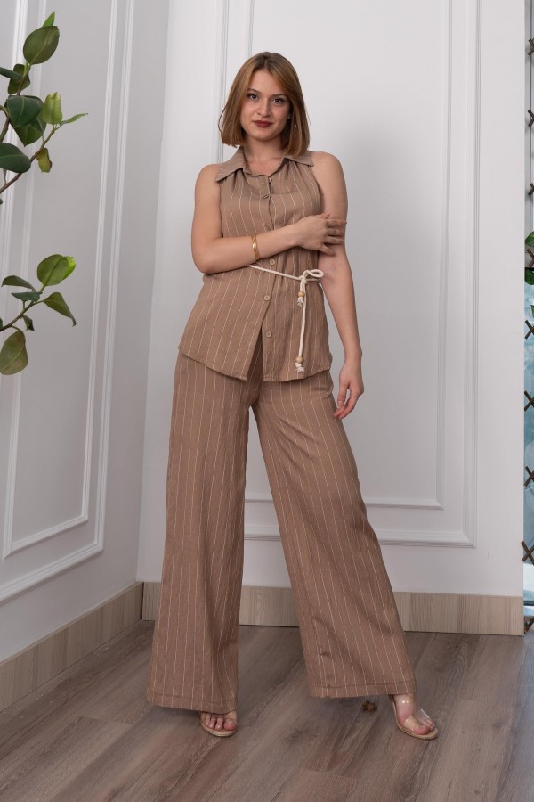 Çizgili Kolsuz Gömlek ve Bol Paça Pantolon 1253 Çizgili Kolsuz Gömlek ve Bol Paça Pantolon 1253