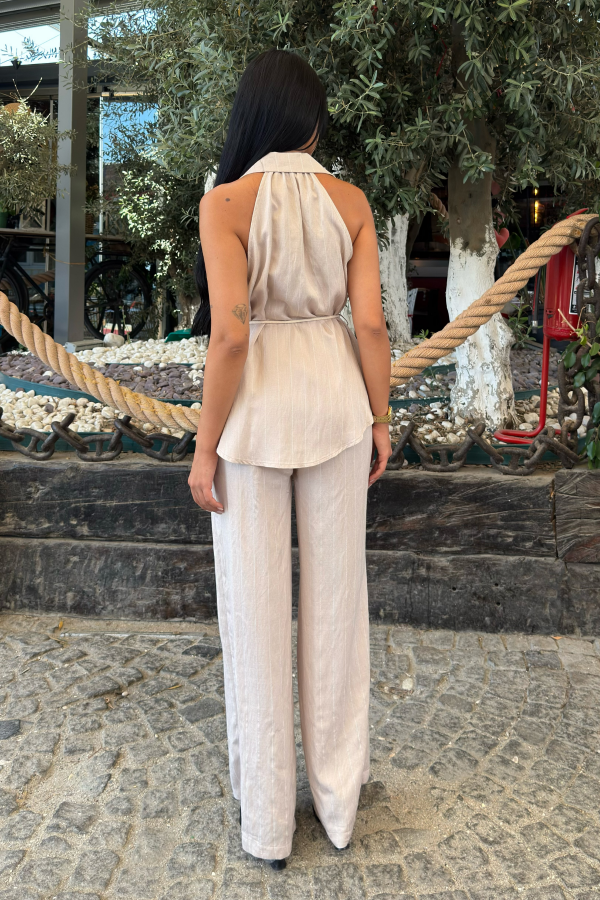 Çizgili Kolsuz Gömlek ve Bol Paça Pantolon 1253 Çizgili Kolsuz Gömlek ve Bol Paça Pantolon 1253