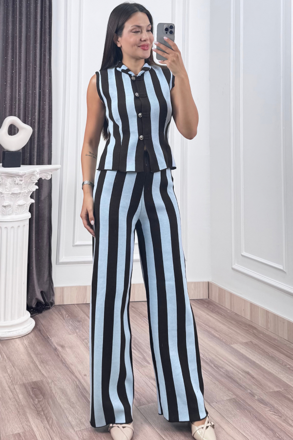 Çizgili Triko Yelek & Pantolon Takım 20327 STD