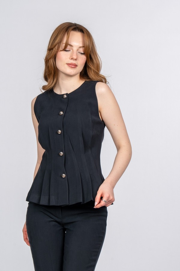 Delora Pileli Yelek ve Yüksek Bel Pantolon Tencel Kumaş Takım Delora Pileli Yelek ve Yüksek Bel Pantolon Tencel Kumaş Takım