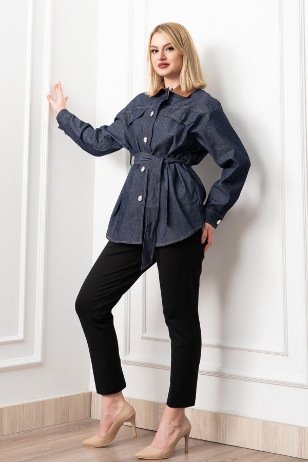 Denim Dream Kuşaklı Oversize Ceket 8624