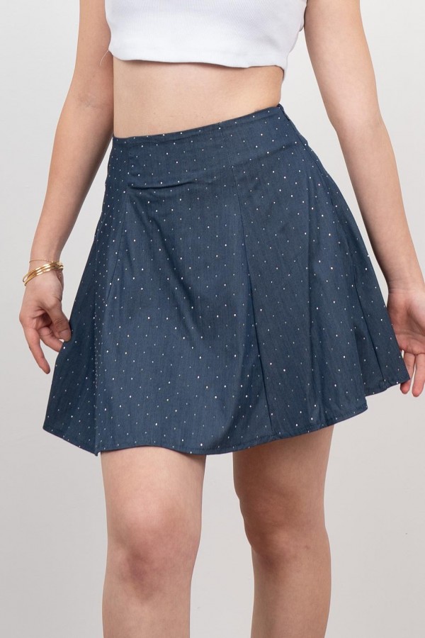 Denim ince Kumaş Taşlı Etek 6794 Denim ince Kumaş Taşlı Etek 6794