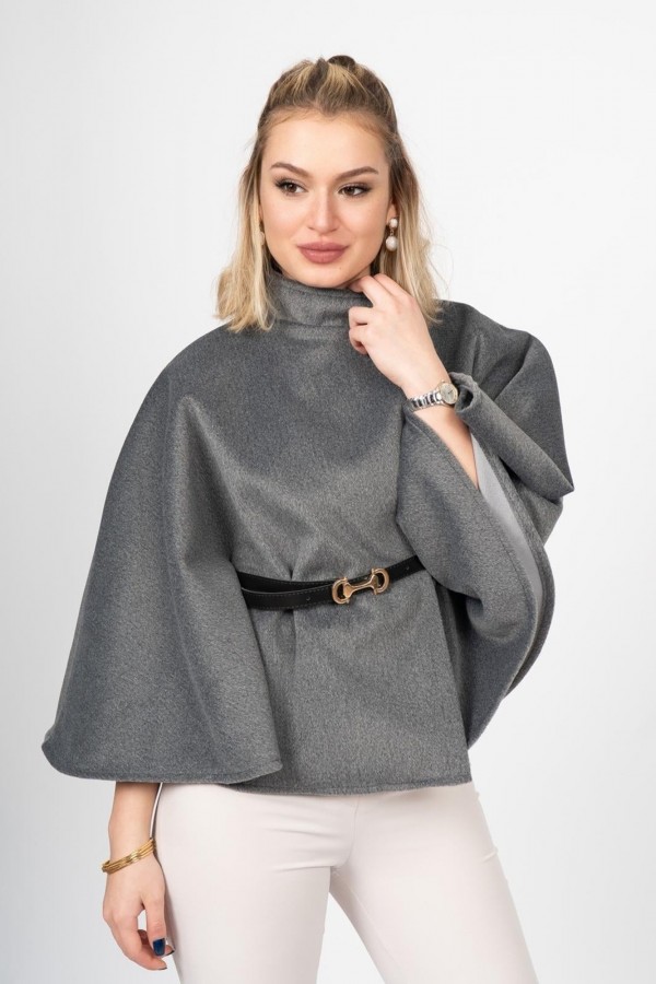Dik Yaka Kemerli Kısa Panço 2620