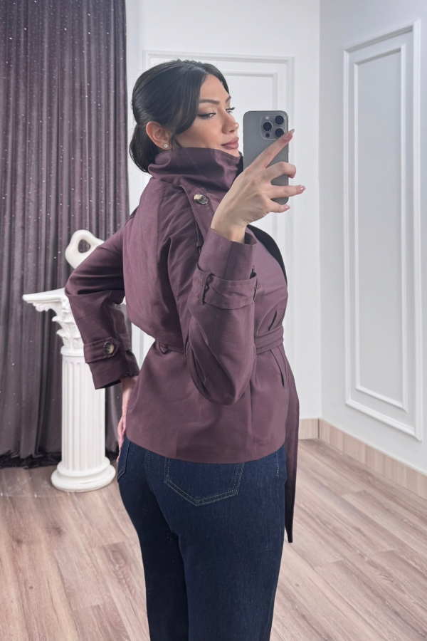 Dik Yaka Reglan Kol Kısa Trençkot – 8646