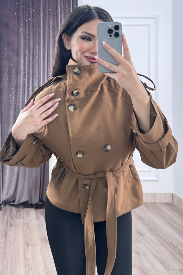 Dik Yaka Reglan Kol Kısa Trençkot – 8646