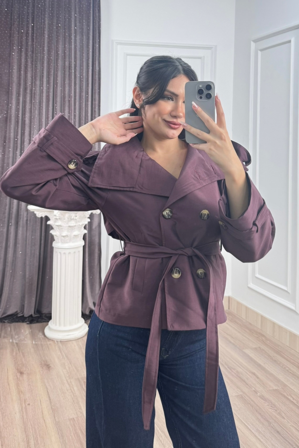 Dik Yaka Reglan Kol Kısa Trençkot – 8646