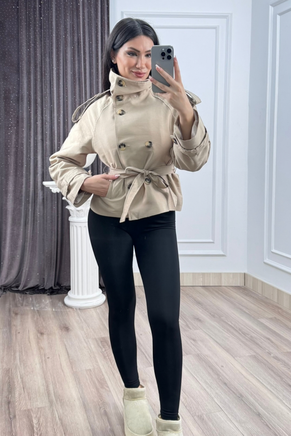 Dik Yaka Reglan Kol Kısa Trençkot – 8646