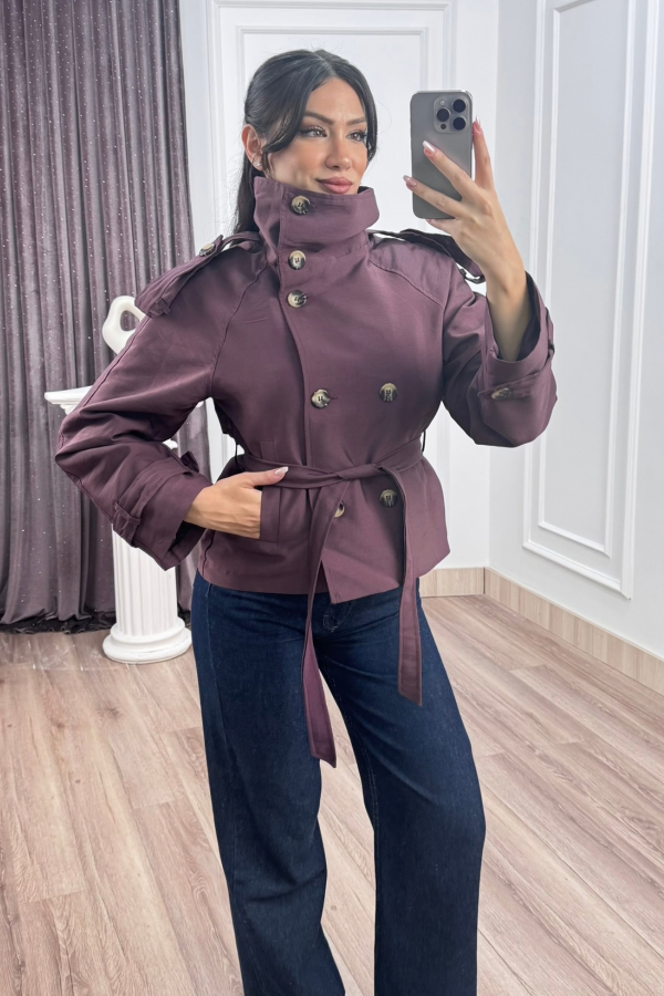 Dik Yaka Reglan Kol Kısa Trençkot – 8646