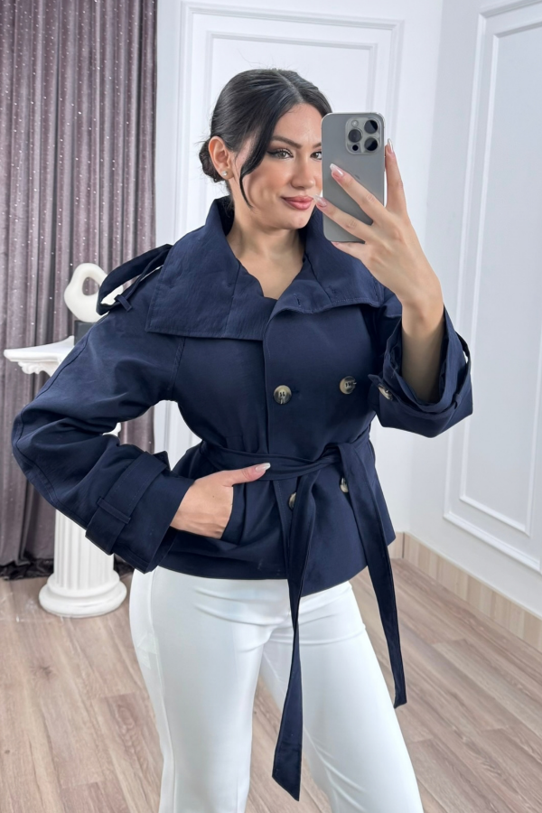 Dik Yaka Reglan Kol Kısa Trençkot – 8646