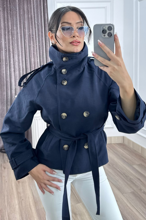 Dik Yaka Reglan Kol Kısa Trençkot – 8646