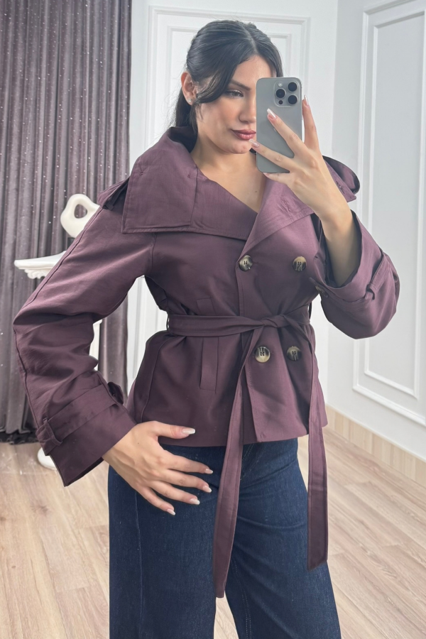 Dik Yaka Reglan Kol Kısa Trençkot – 8646