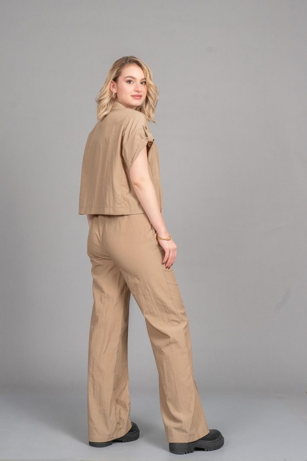 Düşük Omuz Kısa Kol Üst Ve Beli Lastikli Bol Paça Pantolon 1207 Düşük Omuz Kısa Kol Üst Ve Beli Lastikli Bol Paça Pantolon 1207