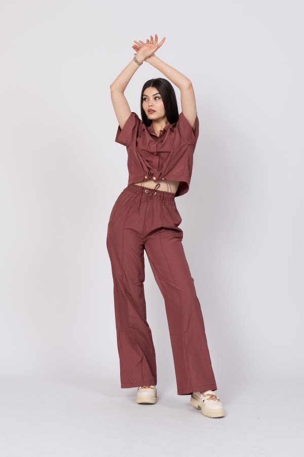 Düşük Omuz Kısa Kol Üst Ve Beli Lastikli Bol Paça Pantolon 1207 Düşük Omuz Kısa Kol Üst Ve Beli Lastikli Bol Paça Pantolon 1207