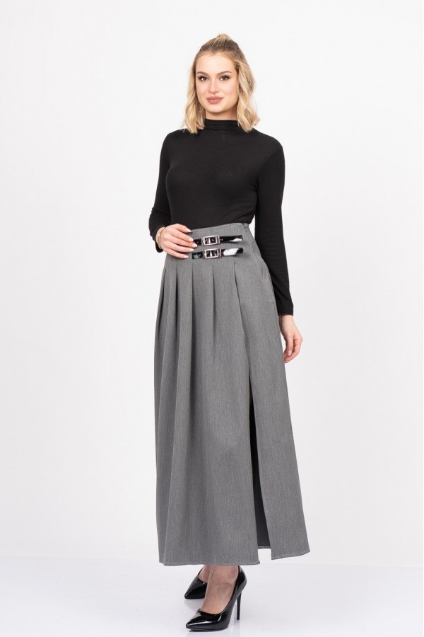 EleganceBelt Slit Skirt – Premium Pileli & Yırtmaçlı Etek 6829