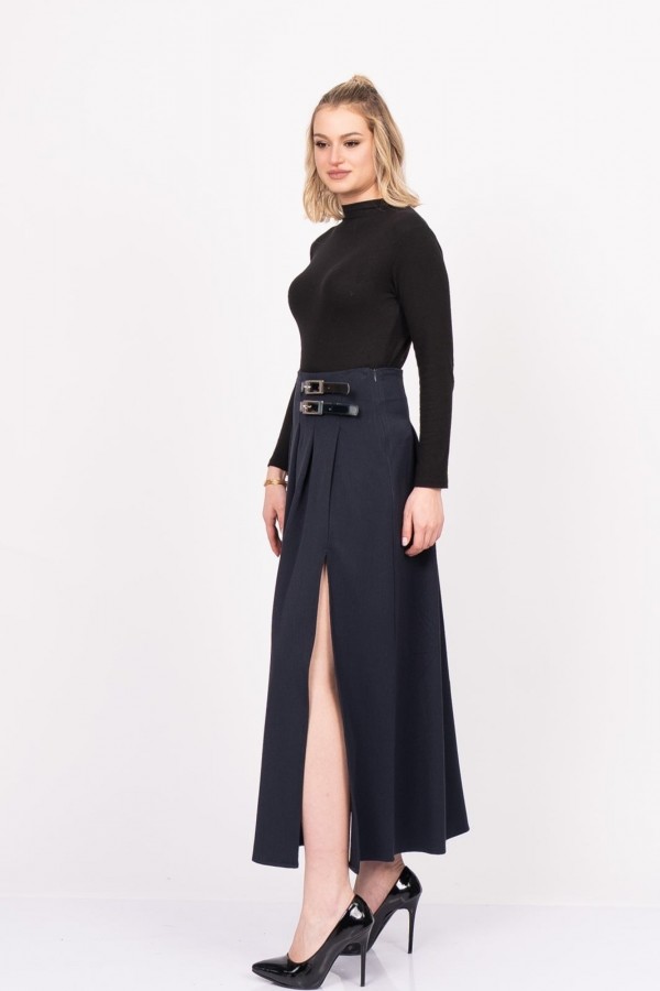 EleganceBelt Slit Skirt – Premium Pileli & Yırtmaçlı Etek 6829