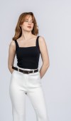 Elegant İspanyol Paça Kadın Pantolon - Yüksek Bel Kemerli Likralı Fitilli Krep Kumaş Elegant İspanyol Paça Kadın Pantolon - Yüksek Bel Kemerli Likralı Fitilli Krep Kumaş