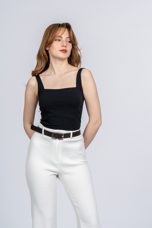 Elegant İspanyol Paça Kadın Pantolon - Yüksek Bel Kemerli Likralı Fitilli Krep Kumaş Elegant İspanyol Paça Kadın Pantolon - Yüksek Bel Kemerli Likralı Fitilli Krep Kumaş