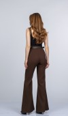 Elegant İspanyol Paça Kadın Pantolon - Yüksek Bel Kemerli Likralı Fitilli Krep Kumaş Elegant İspanyol Paça Kadın Pantolon - Yüksek Bel Kemerli Likralı Fitilli Krep Kumaş