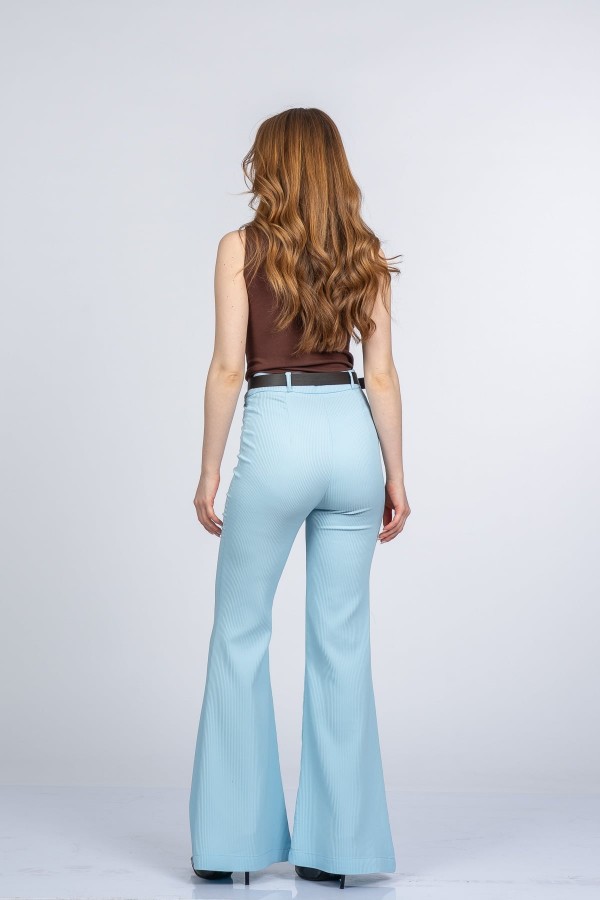 Elegant İspanyol Paça Kadın Pantolon - Yüksek Bel Kemerli Likralı Fitilli Krep Kumaş Elegant İspanyol Paça Kadın Pantolon - Yüksek Bel Kemerli Likralı Fitilli Krep Kumaş
