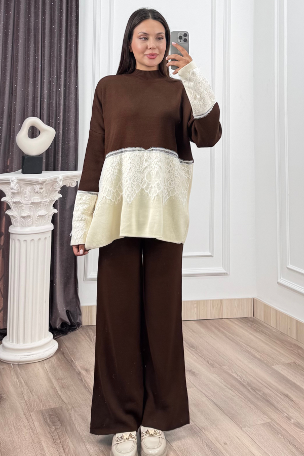 ELIORA – Tül Dantel Detaylı Triko Takım P035 STN