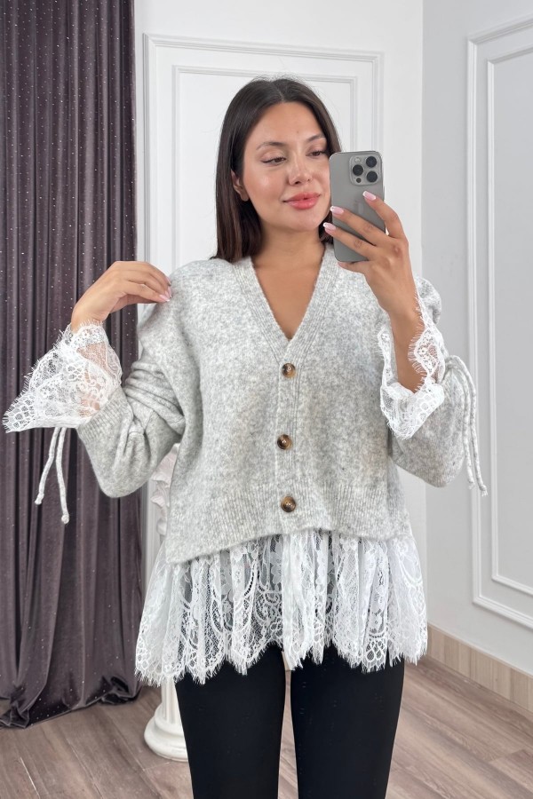 Elodie Dantel Detaylı Yün Hırka 20304 STD Elodie Dantel Detaylı Yün Hırka 20304 STD