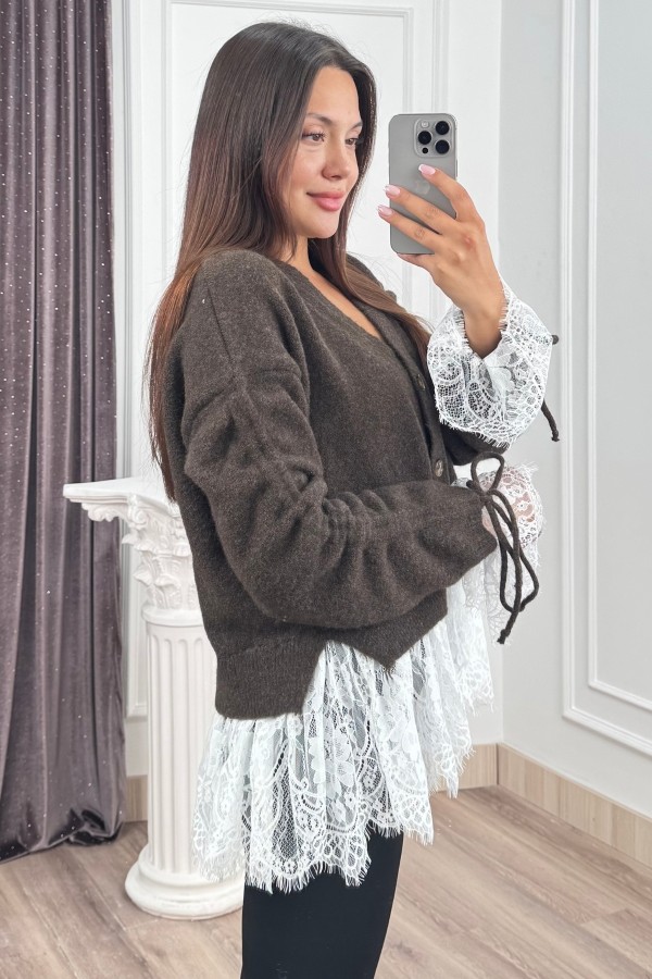Elodie Dantel Detaylı Yün Hırka 20304 STD Elodie Dantel Detaylı Yün Hırka 20304 STD