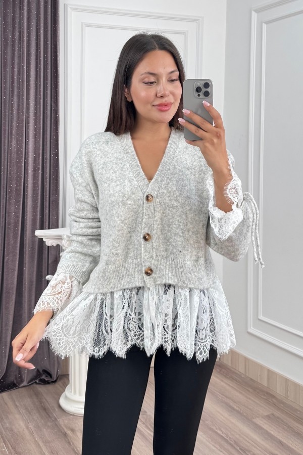 Elodie Dantel Detaylı Yün Hırka 20304 STD Elodie Dantel Detaylı Yün Hırka 20304 STD