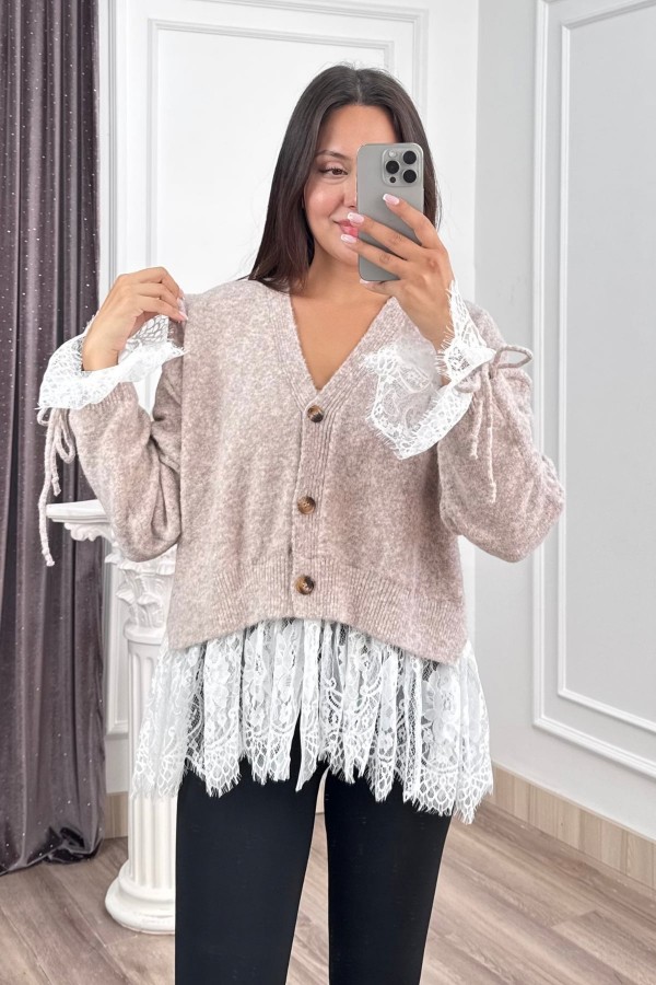Elodie Dantel Detaylı Yün Hırka 20304 STD Elodie Dantel Detaylı Yün Hırka 20304 STD