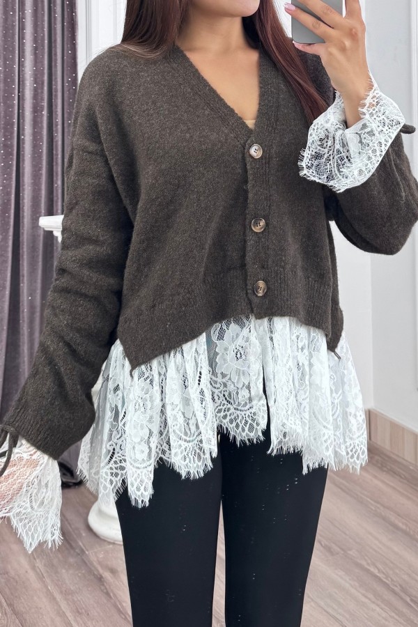 Elodie Dantel Detaylı Yün Hırka 20304 STD Elodie Dantel Detaylı Yün Hırka 20304 STD