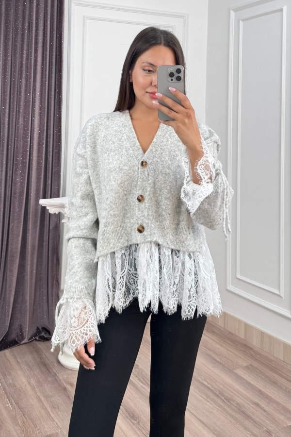 Elodie Dantel Detaylı Yün Hırka 20304 STD Elodie Dantel Detaylı Yün Hırka 20304 STD