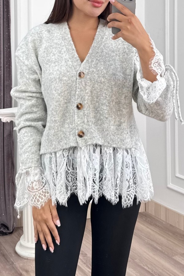 Elodie Dantel Detaylı Yün Hırka 20304 STD Elodie Dantel Detaylı Yün Hırka 20304 STD