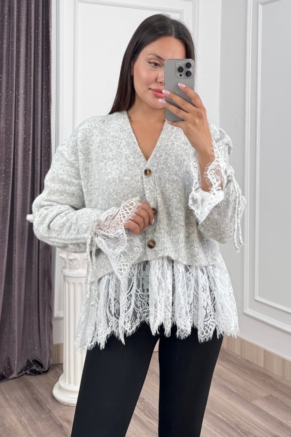 Elodie Dantel Detaylı Yün Hırka 20304 STD Elodie Dantel Detaylı Yün Hırka 20304 STD