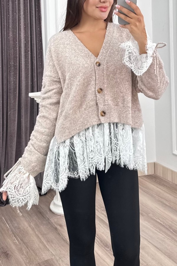 Elodie Dantel Detaylı Yün Hırka 20304 STD Elodie Dantel Detaylı Yün Hırka 20304 STD